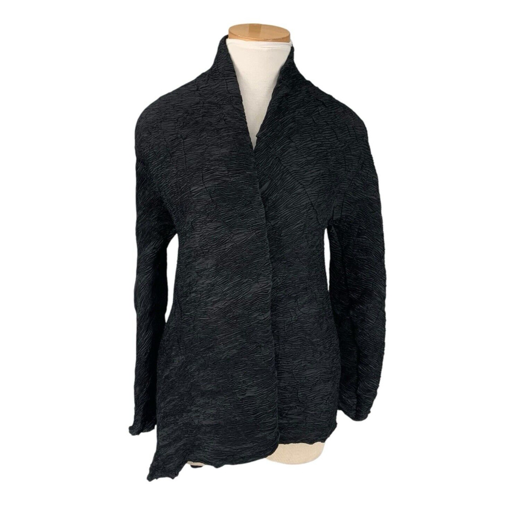 Anett Rostel Crinkle Pleat Jacket Size 42 Black Asymmetric Hem M/L Lagenlook